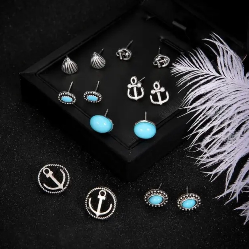 7 Pairs/Set Hot Fashion Women Jewelry turquoise Anchor shell earrings